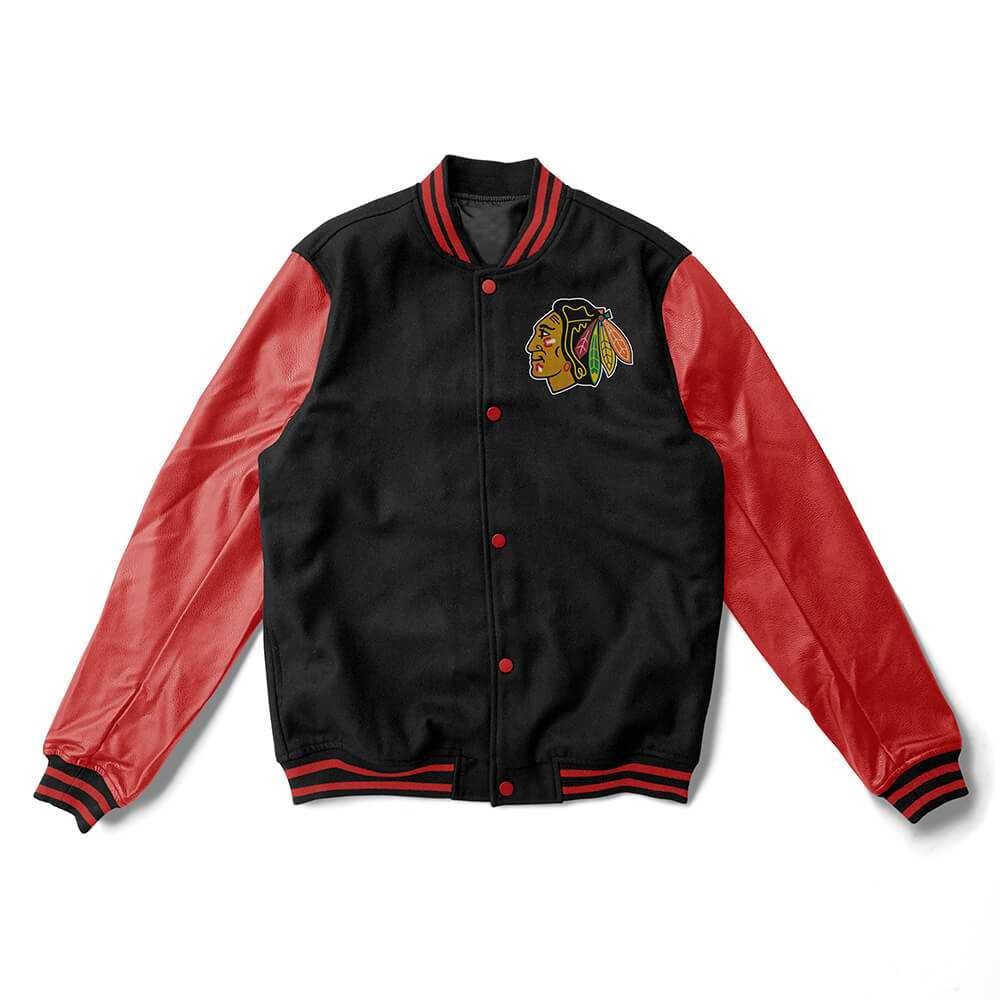 Chicago Blackhawks Black And Red Varsity Jacket