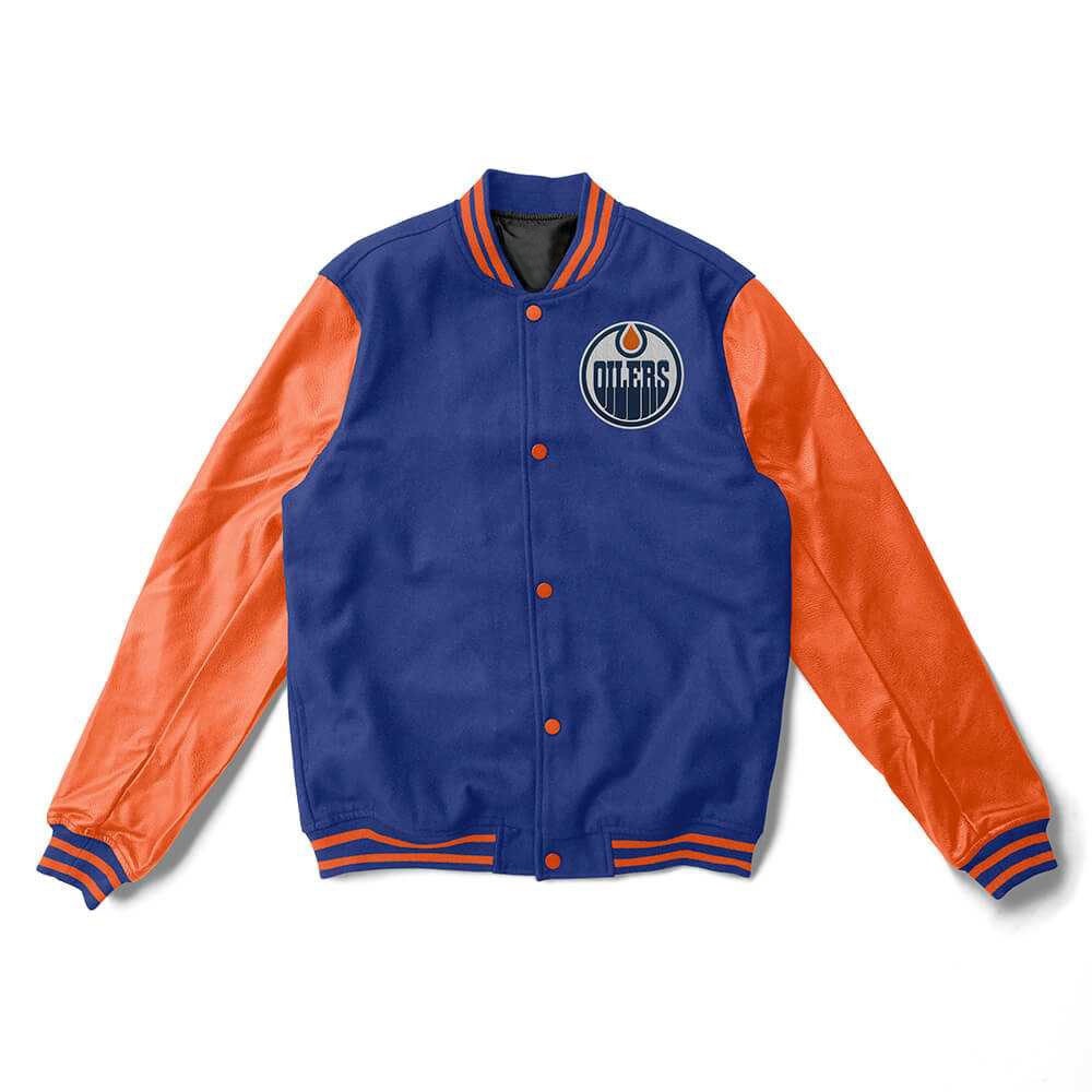 Edmonton Oilers Blue And Orange Varsity Jacket
