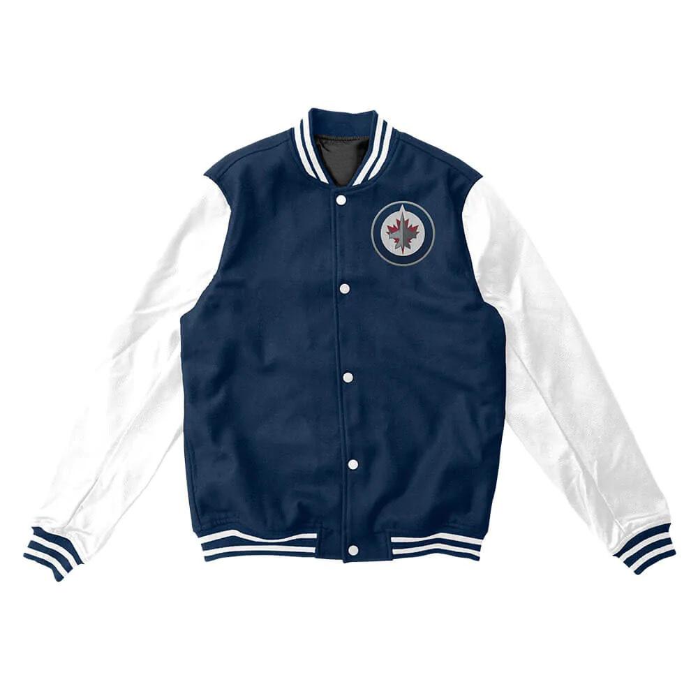 Winnipeg Jets Navy Blue And White Varsity Jacket