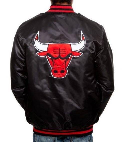 Chicago Bulls Black Satin Varsity Jacket