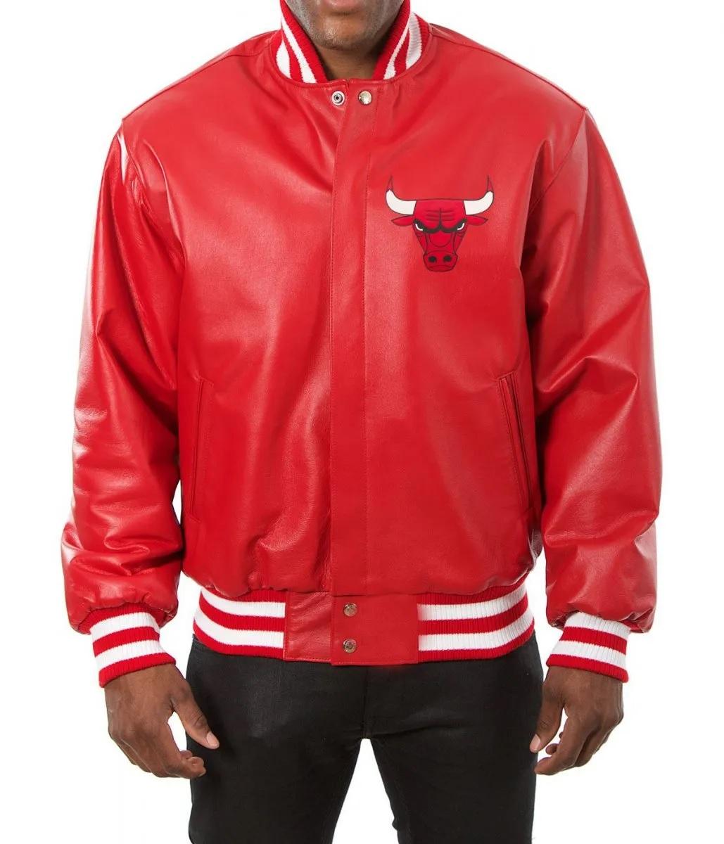 Chicago Bulls Red Leather Varsity Jacket