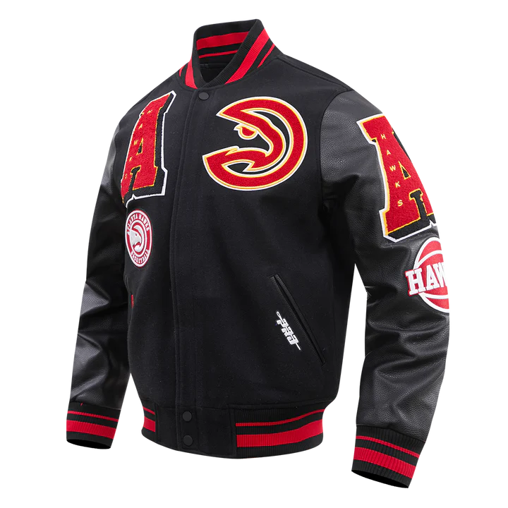 Atlanta Hawks Mash Up Logo Black Varsity Jacket