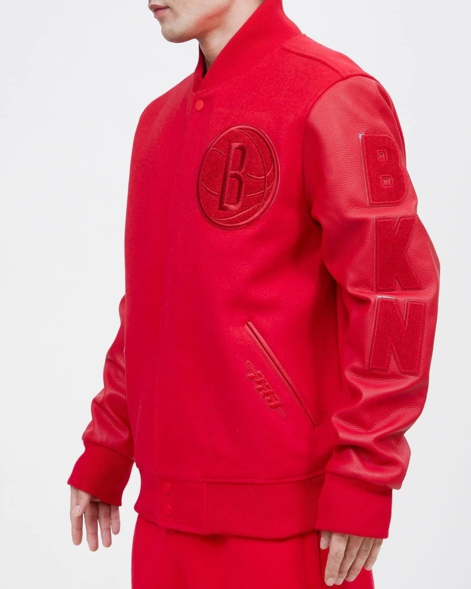 Brooklyn Nets Classic Triple Red Wool Varsity Jacket