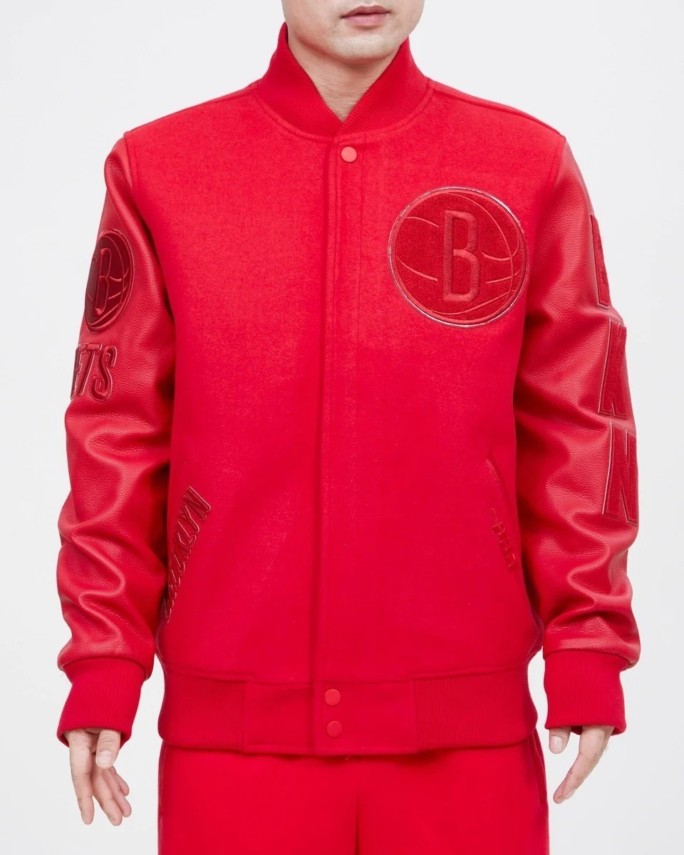 Brooklyn Nets Classic Triple Red Wool Varsity Jacket