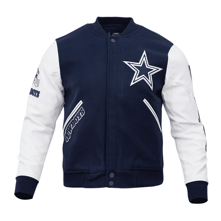 SP Dallas Cowboys Letterman Varsity Jacket – Men's Wool Blend, Blue With Viscose Lining