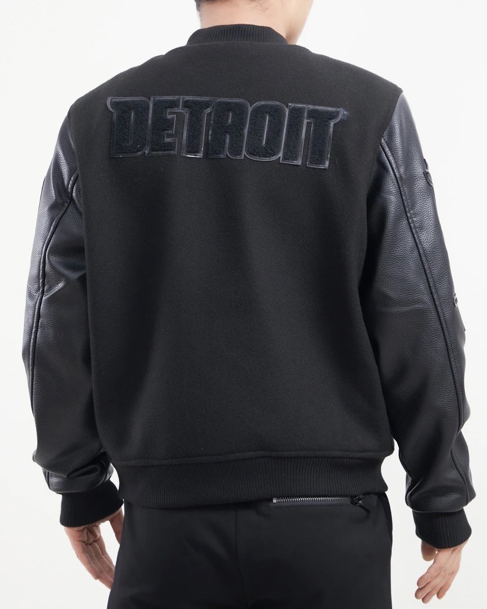 Detroit Pistons Triple Black Wool Varsity Jacket