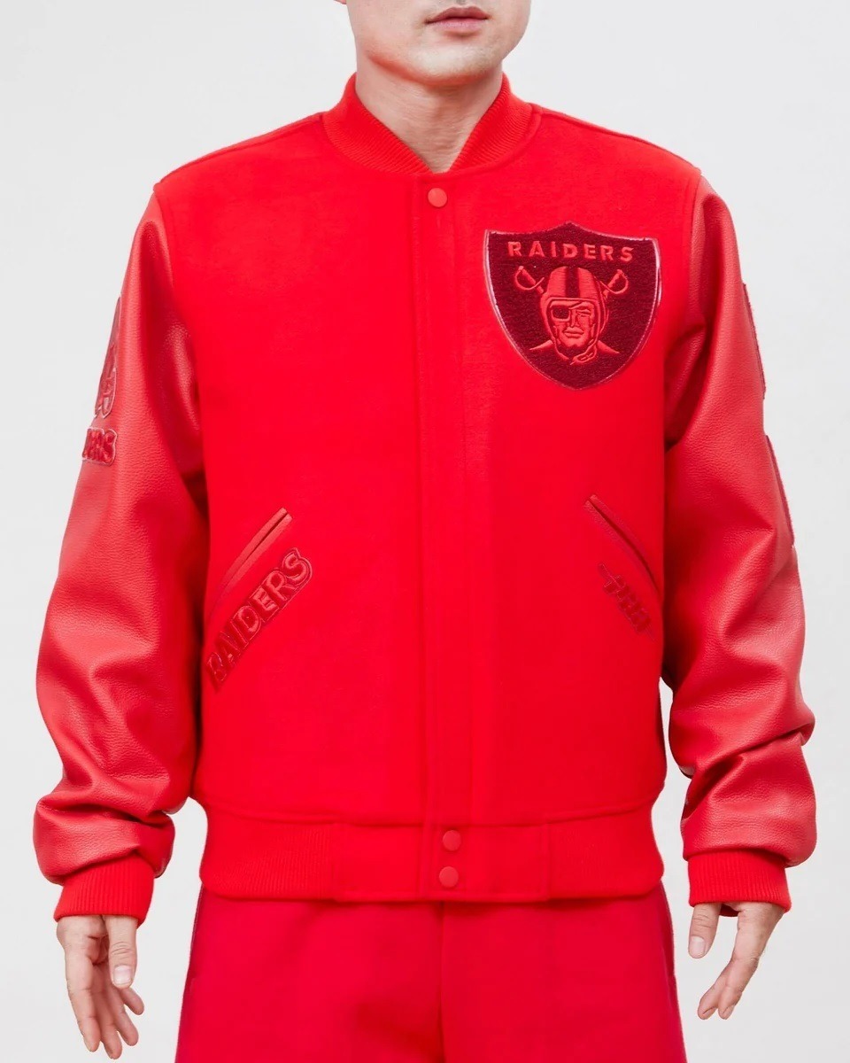 Las Vegas Raiders Classic Triple Red Wool Varsity Jacket
