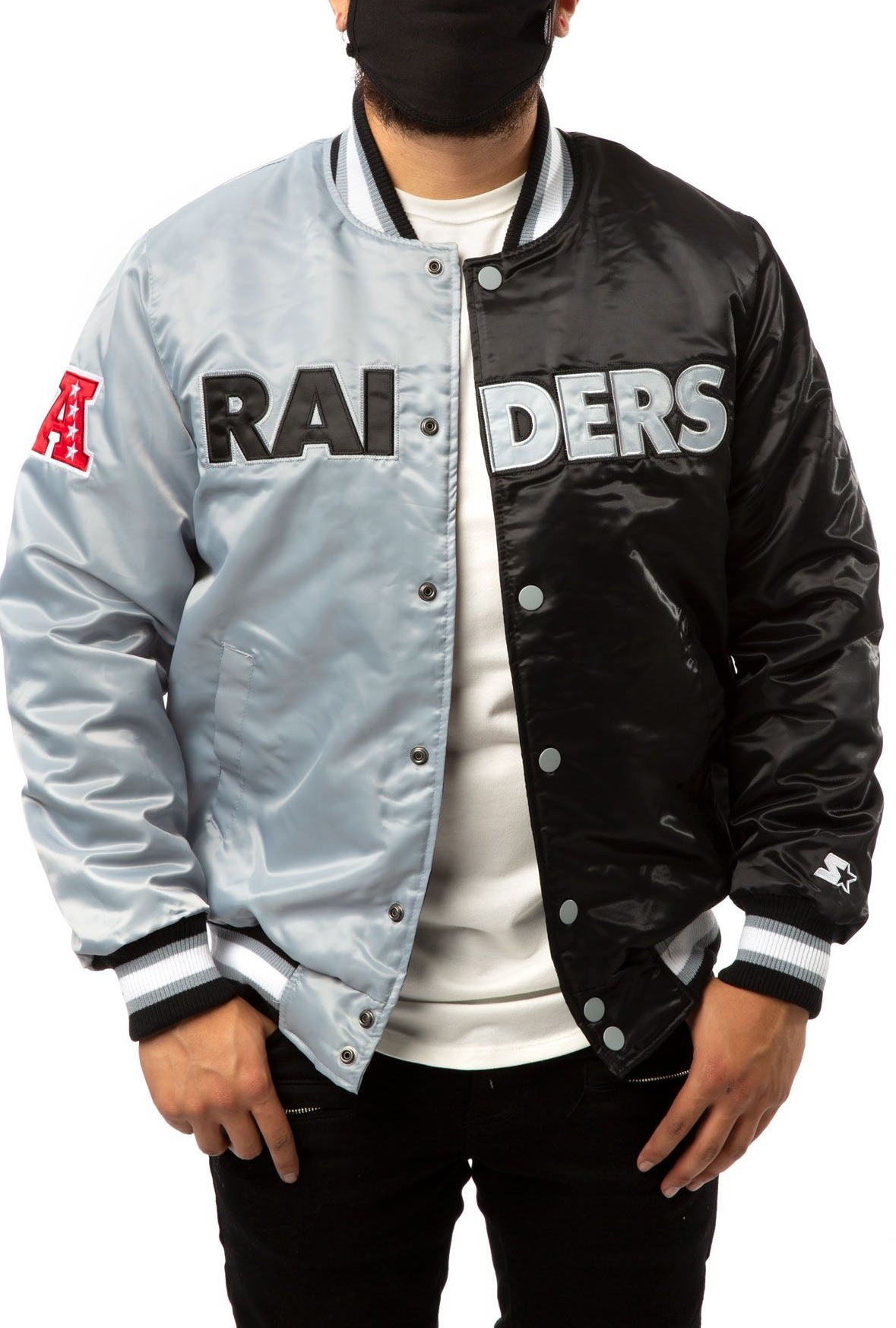 Las Vegas Raiders Bomber Satin Black And Grey Jacket