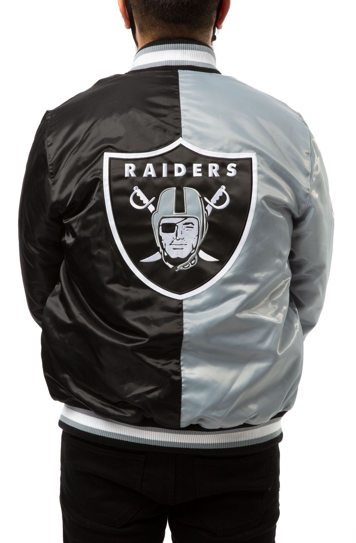 Las Vegas Raiders Bomber Satin Black And Grey Jacket