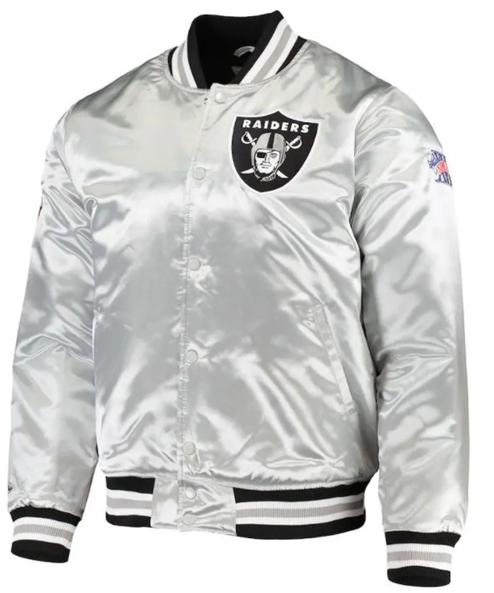 Las Vegas Raiders Super Bowl Xi Silver Satin Jacket