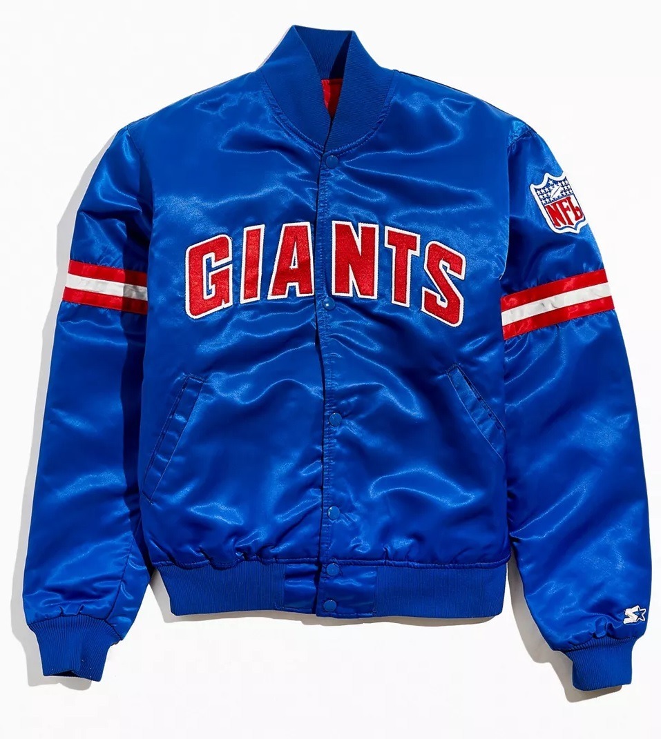 New York Giants Blue Satin Bomber Jacket