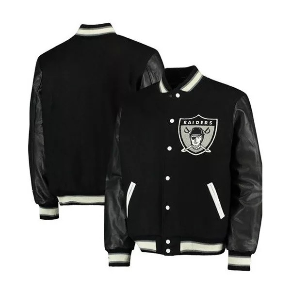 Oakland Raiders Black Letterman Wool Varsity Jacket