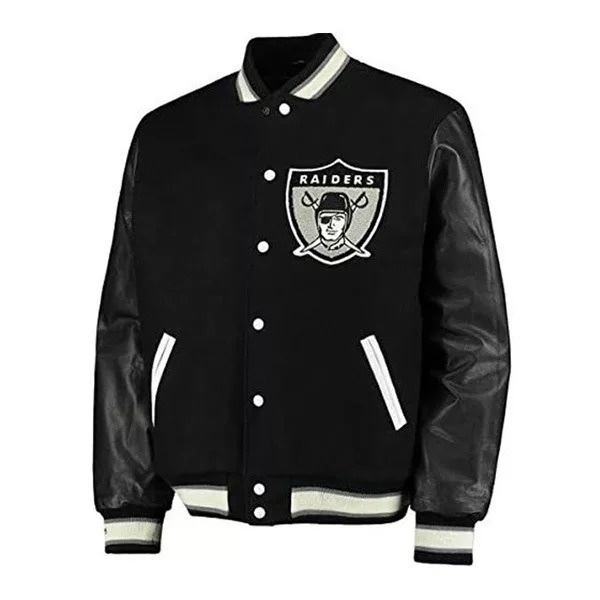 Oakland Raiders Black Letterman Wool Varsity Jacket