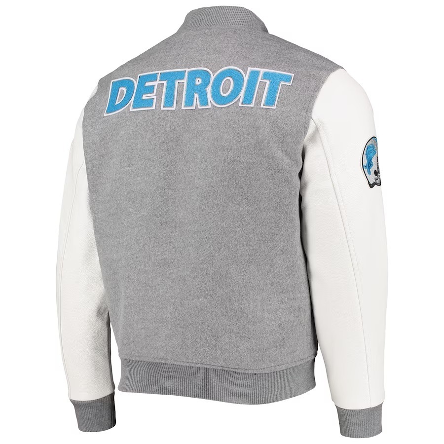 Detroit Lions Grey And White Varsity Jacket