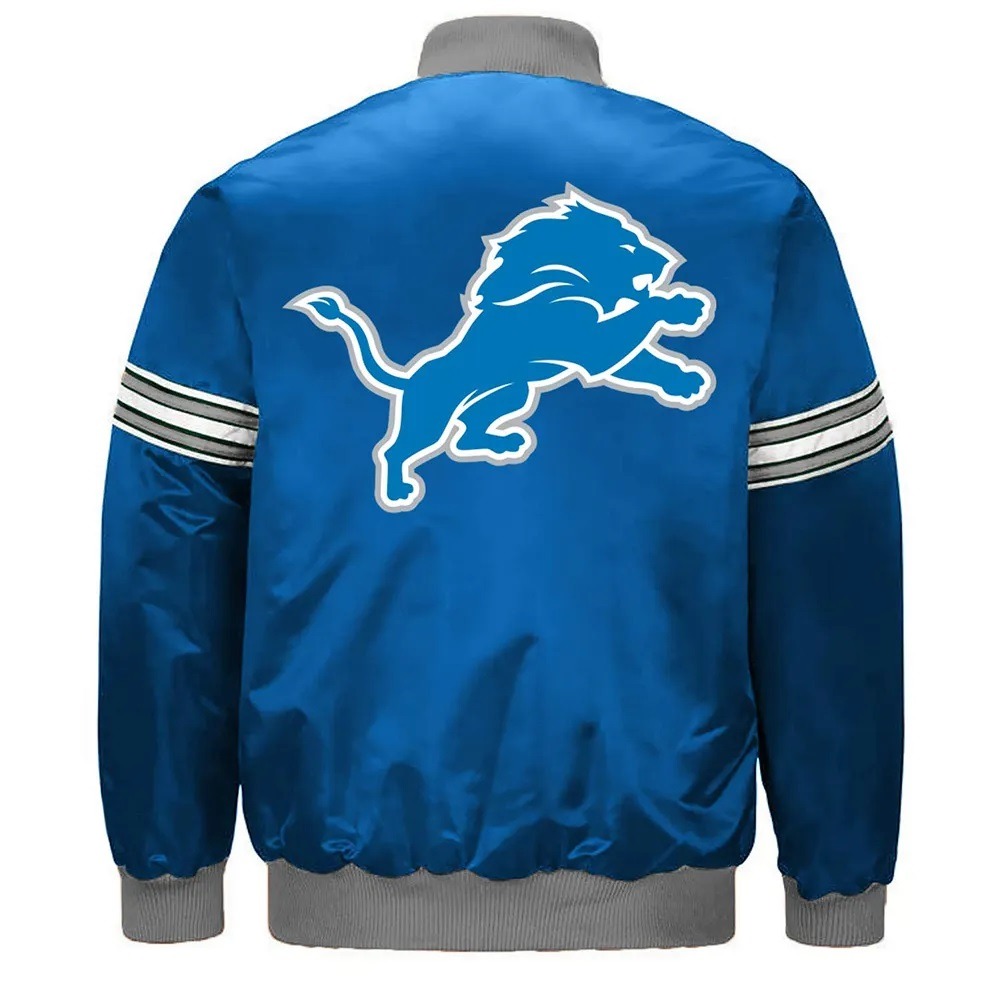 Detroit Lions Striped Blue Satin Jacket