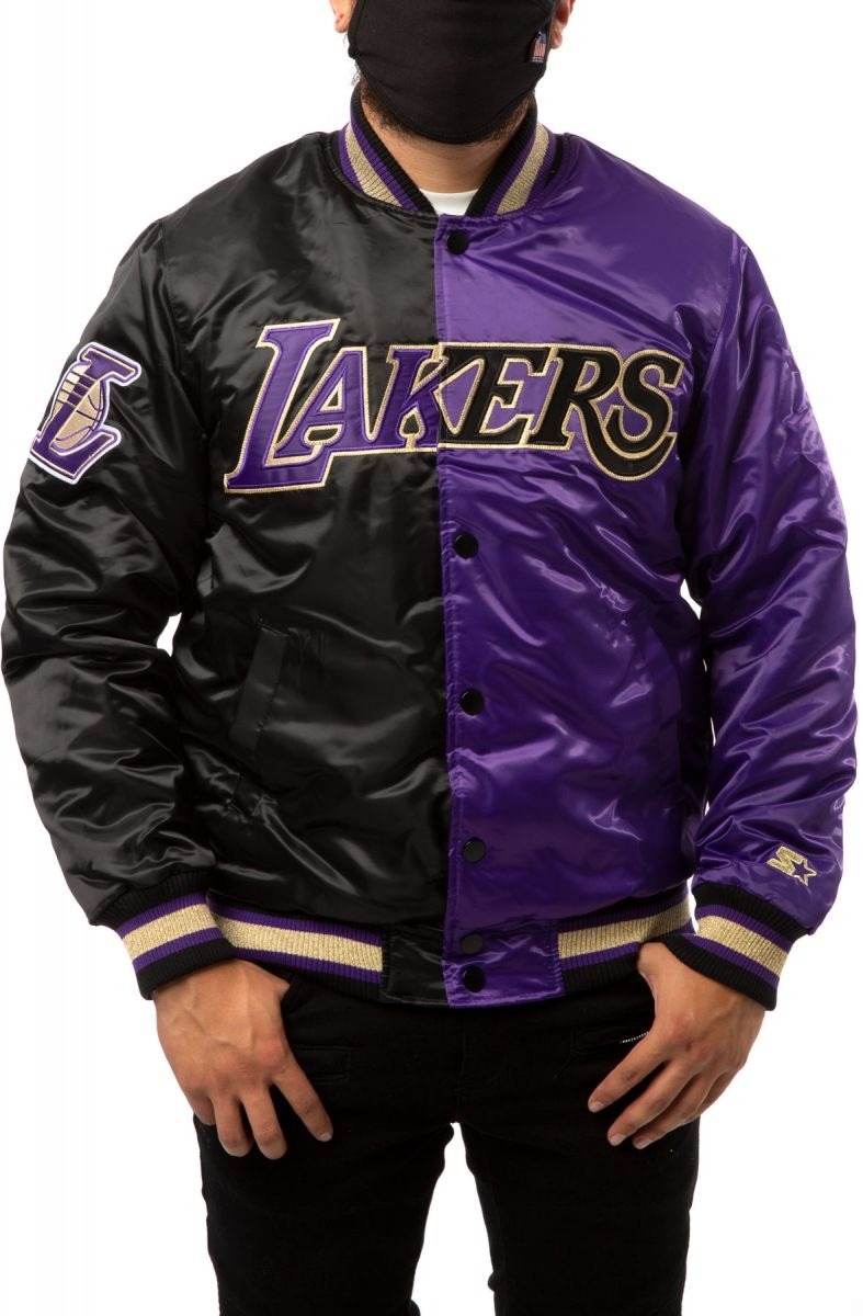 LA Lakers Black and Purple Satin Bomber Jacket