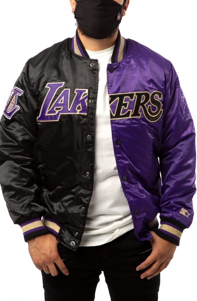 LA Lakers Black and Purple Satin Bomber Jacket