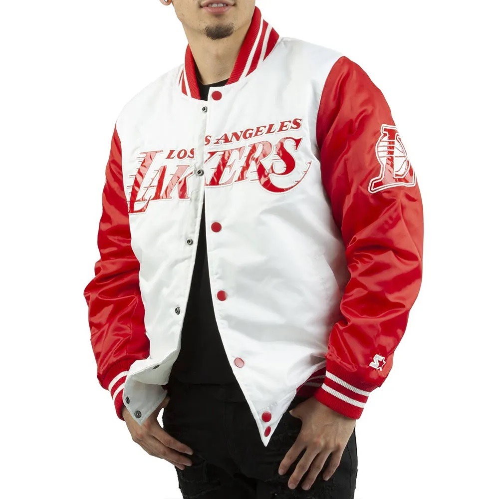 La Lakers White And Red Satin Jacket