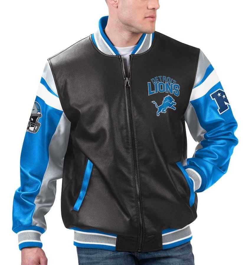 Men's G-iii Sports Black Detroit Lions Full-zip Varsity Jacket