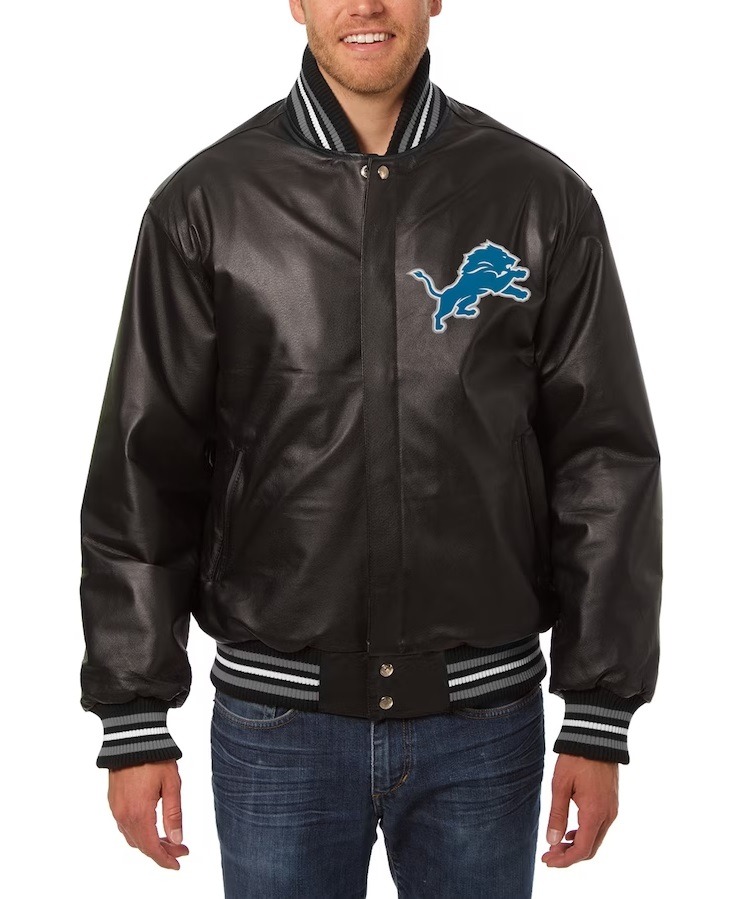 Men's Jh Design Detroit Lions Black Leather Jacket