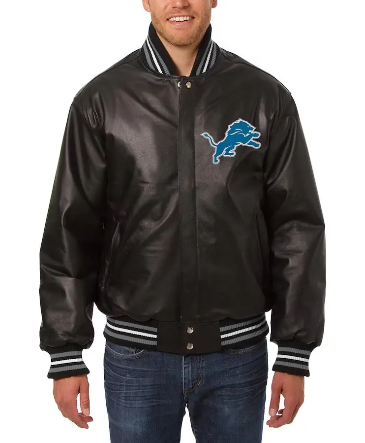 Men's Jh Design Detroit Lions Black Leather Jacket