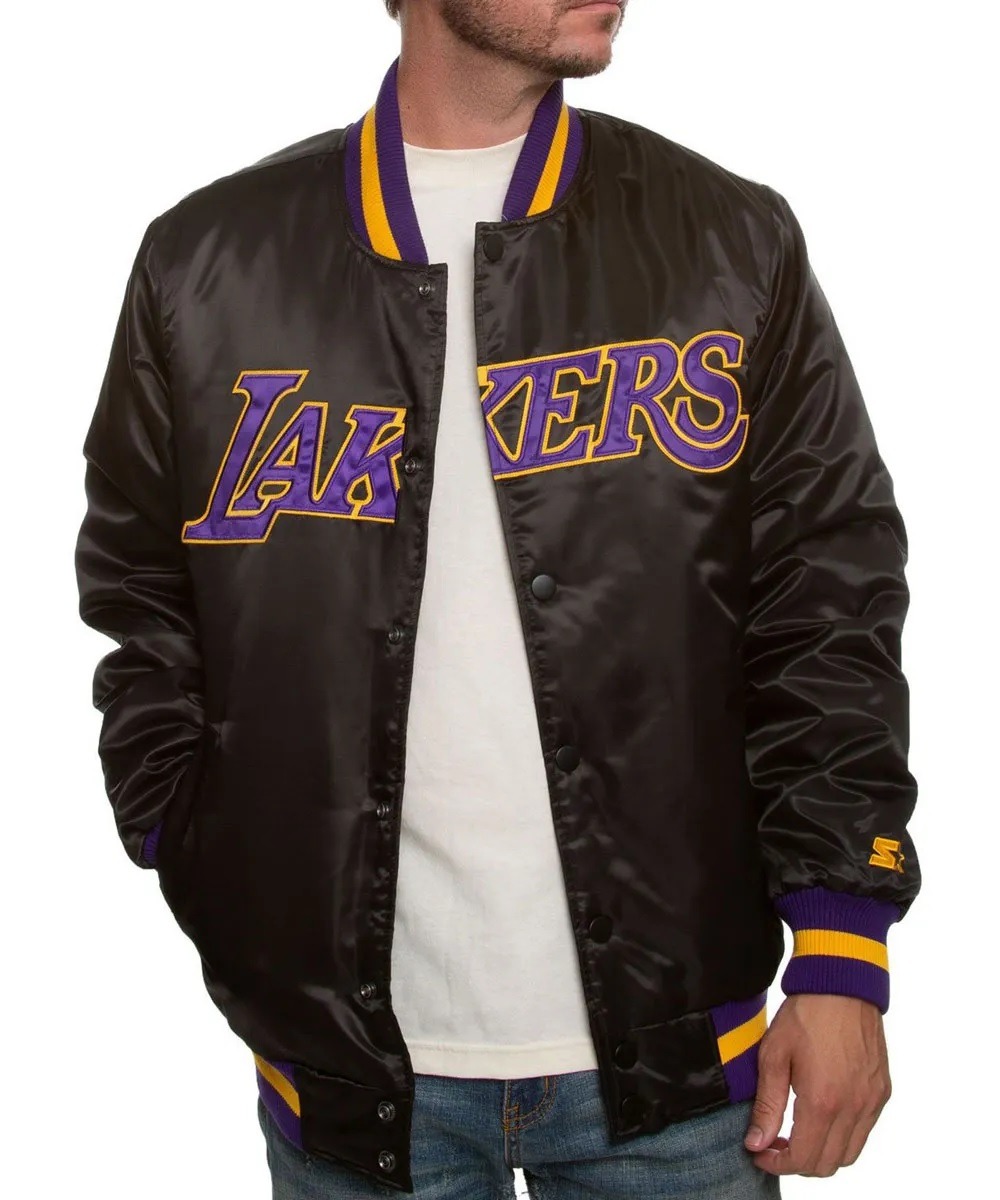 Los Angeles Lakers Black Bomber Satin Jacket