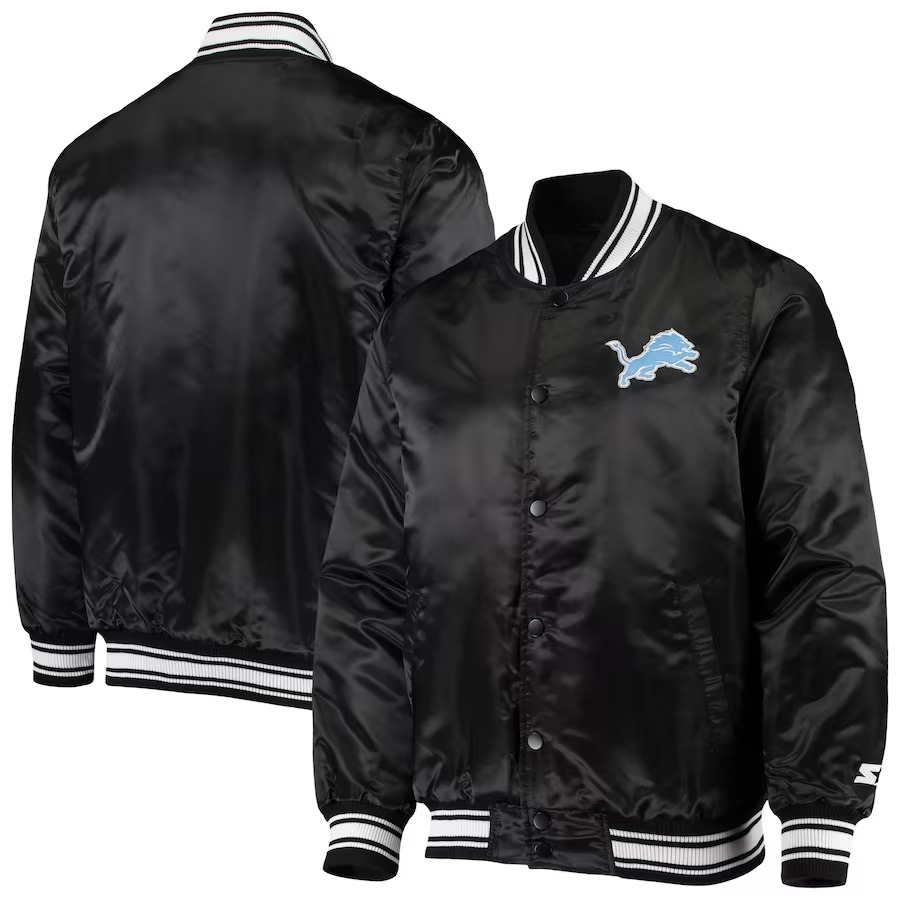 Men's Starter Black Detroit Lions Locker Room Varsity Jacket