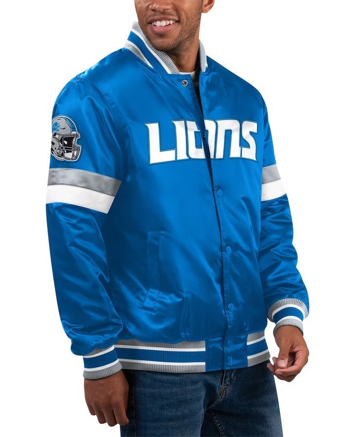 Men's Starter Blue Detroit Lions Home Game Varsity Jacket