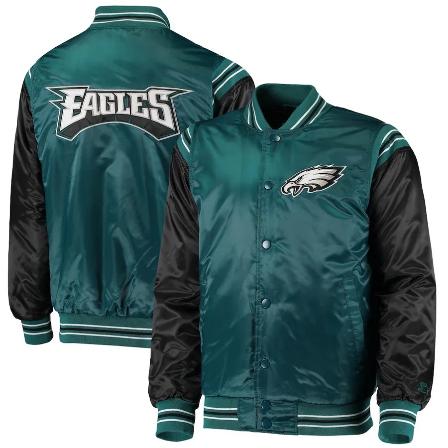 Philadelphia Eagles Black And Green Satin Varsity Jacket