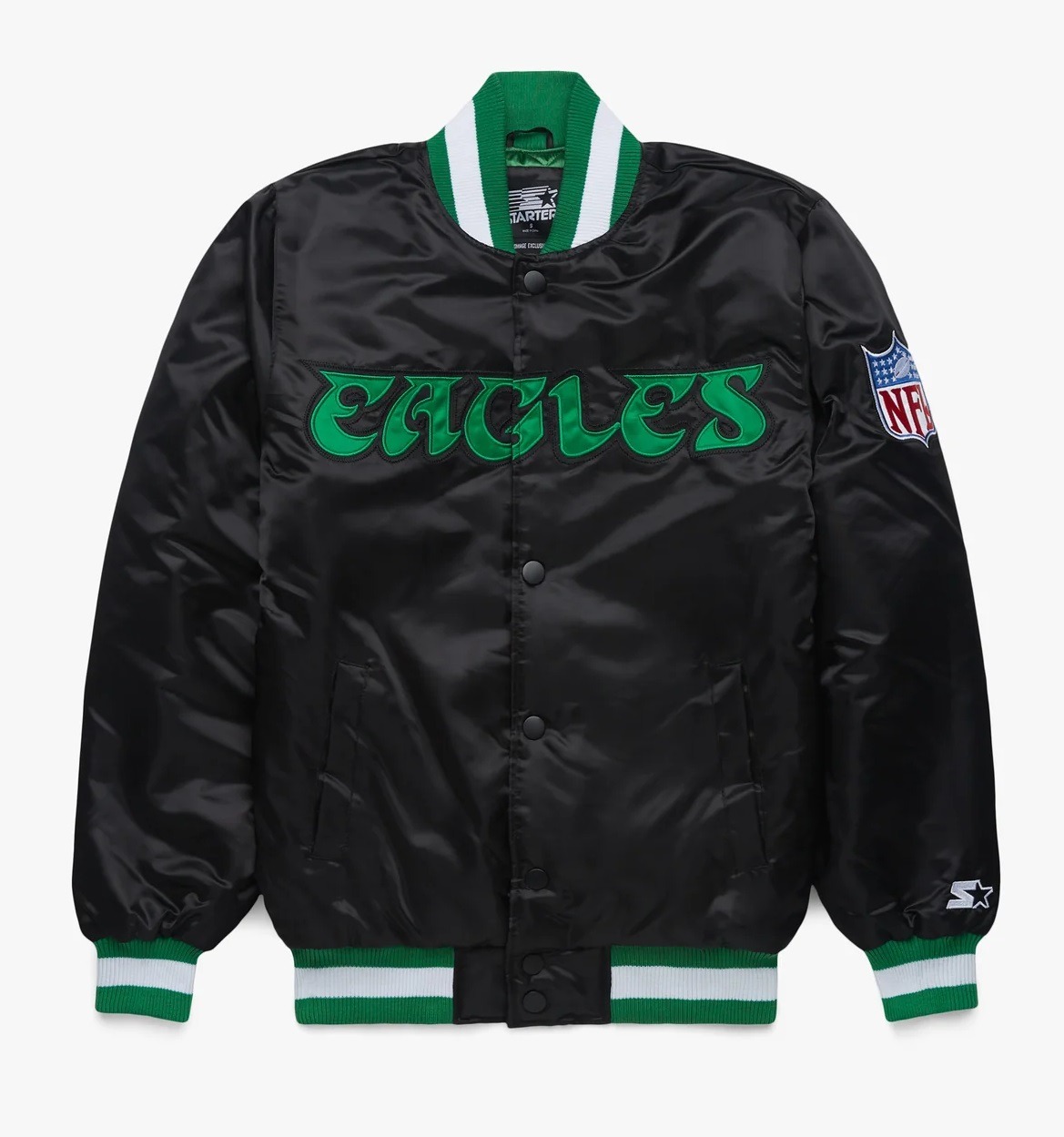 Philadelphia Eagles Starter Blackout Satin Varsity Jacket