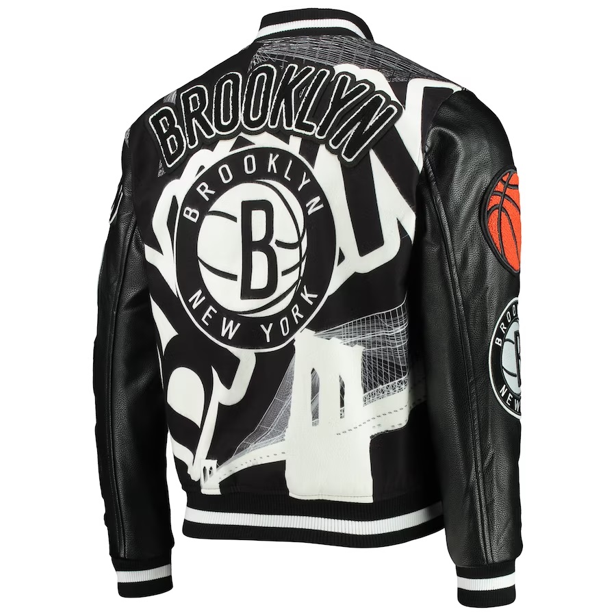 Brooklyn Nets Black Bomber Varsity Full-Zip Jacket