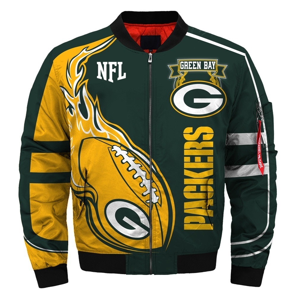 Green Bay Packers Yellow and Green Bomber Jacket