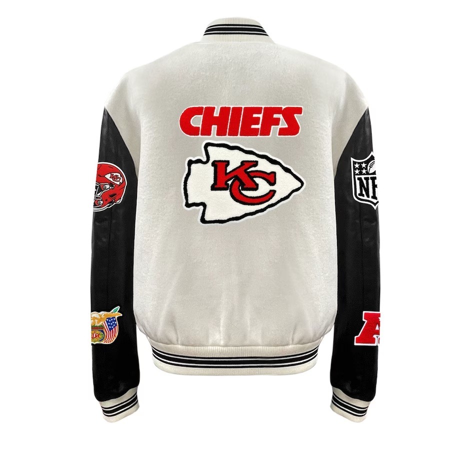Kansas City Chiefs Jeff Hamilton White Wool & Leather Varsity Jacket