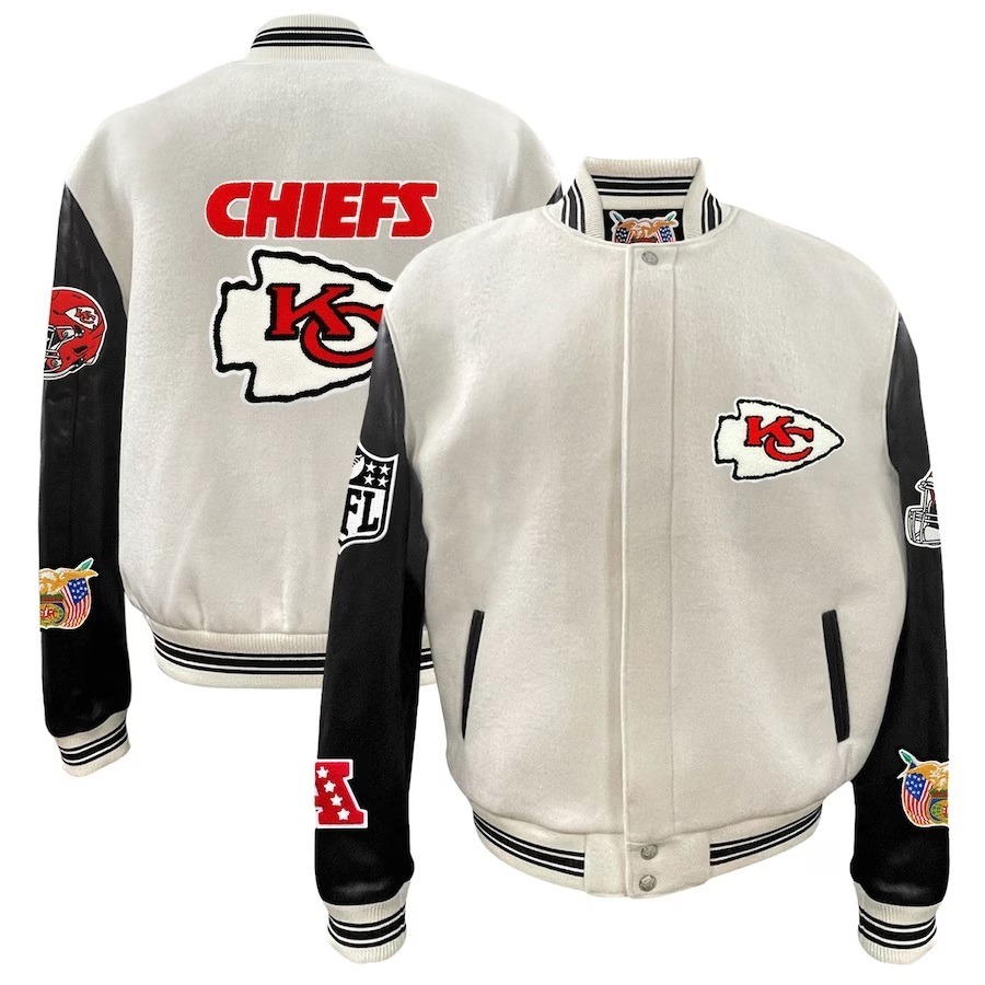 Kansas City Chiefs Jeff Hamilton White Wool & Leather Varsity Jacket