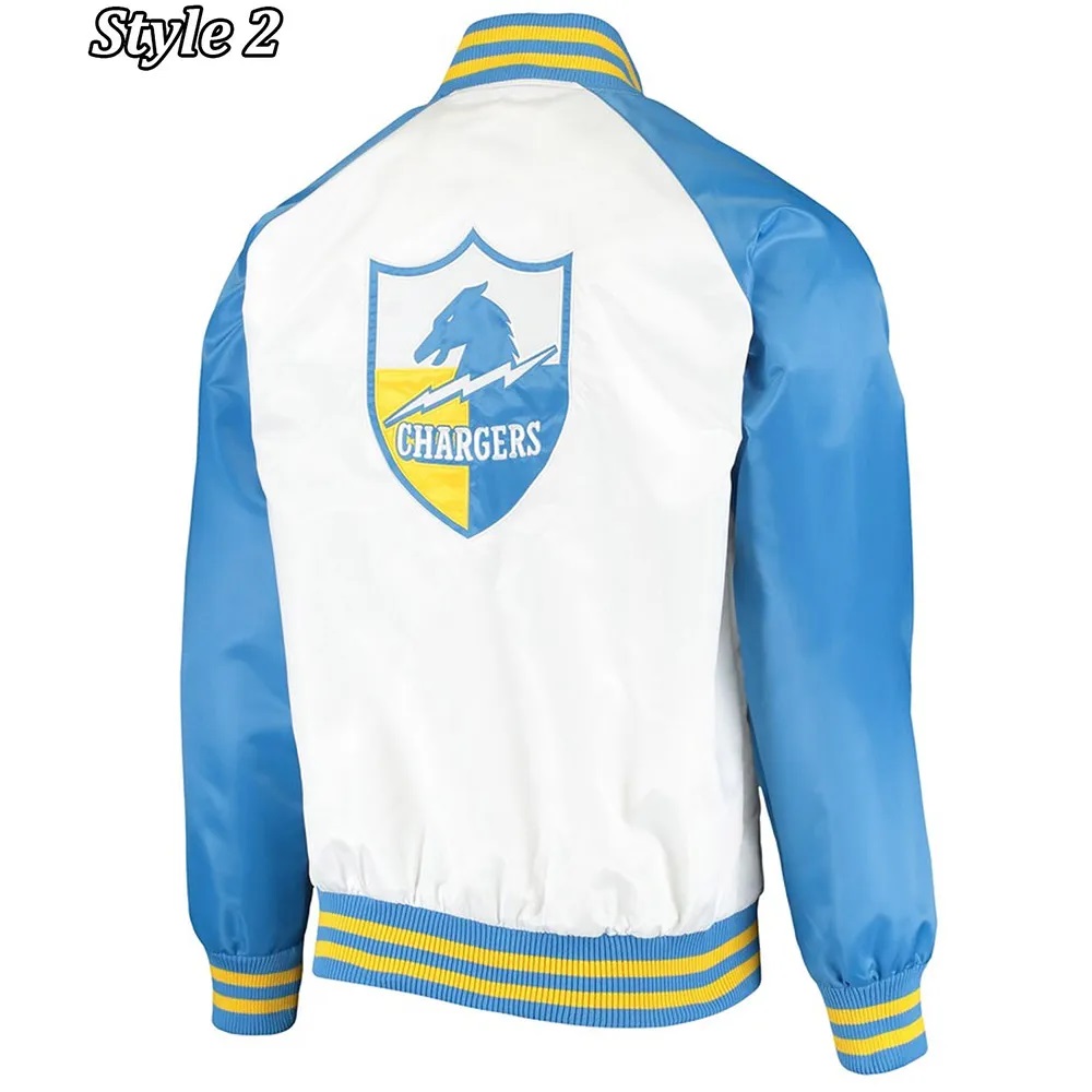 LA Chargers Renegade Throwback White and Powder Blue Satin Jacket