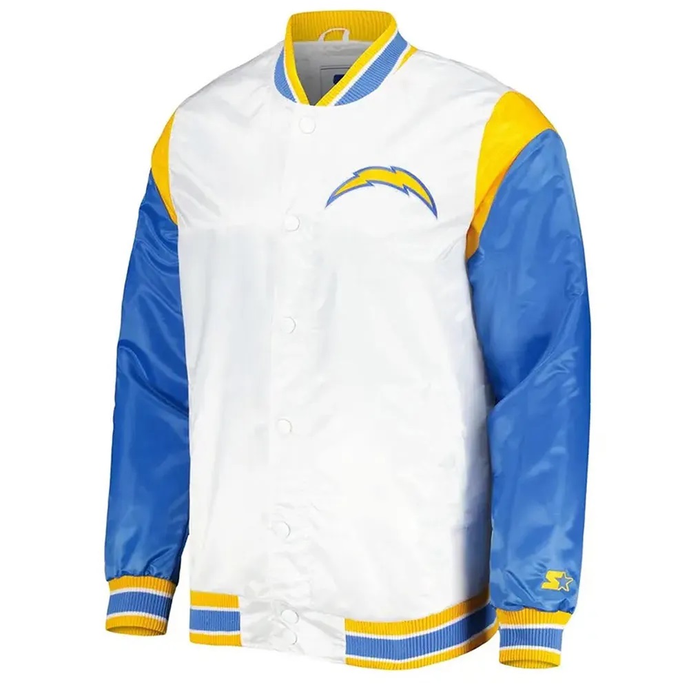 LA Chargers Throwback Pitch Satin Blue And White Jacket