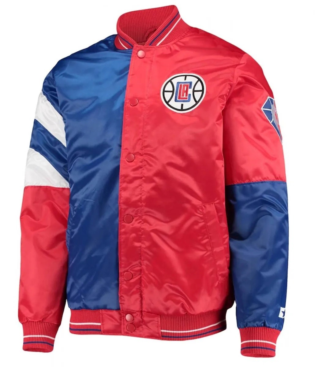 LA Clippers Color Block Satin Red and Blue Jacket