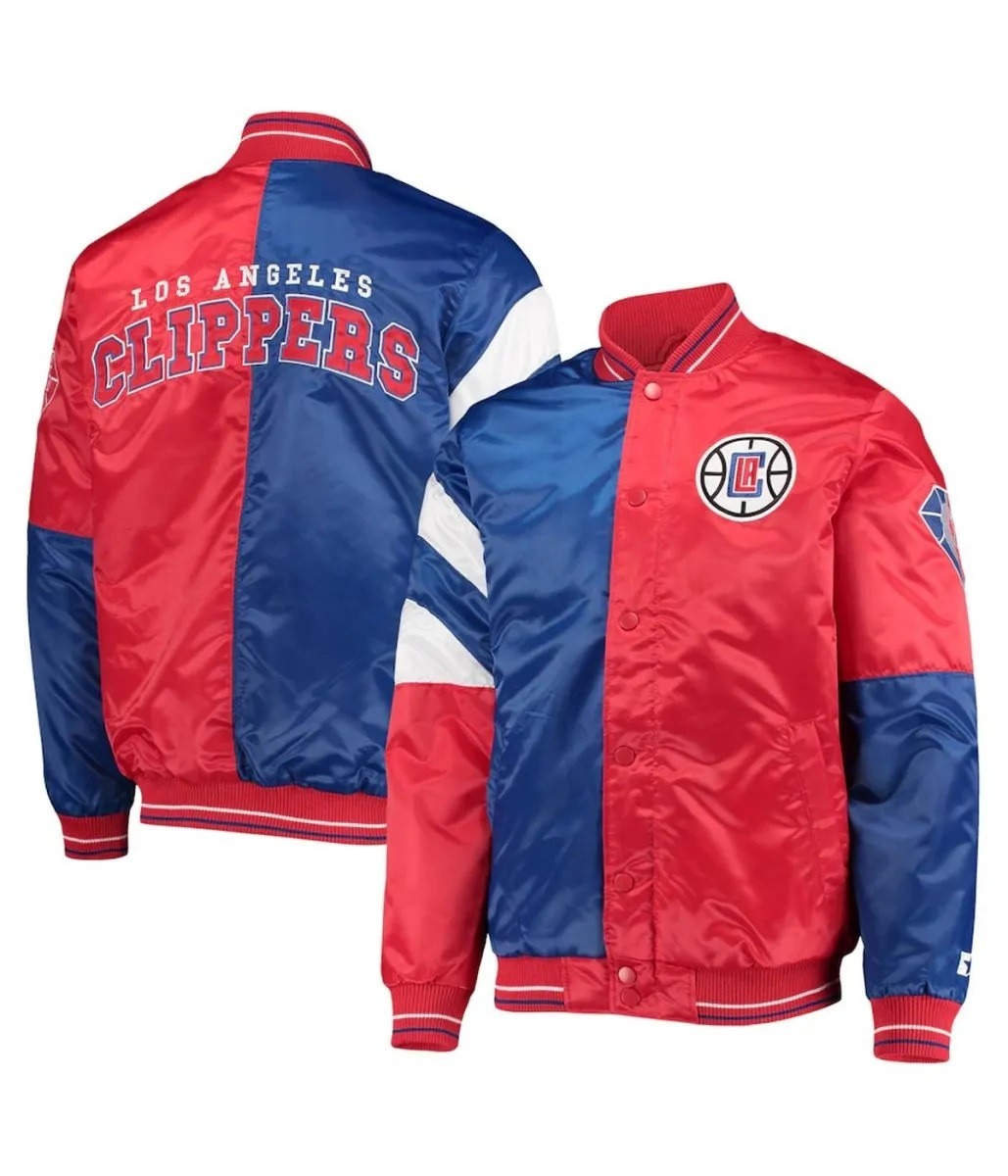 LA Clippers Color Block Satin Red and Blue Jacket