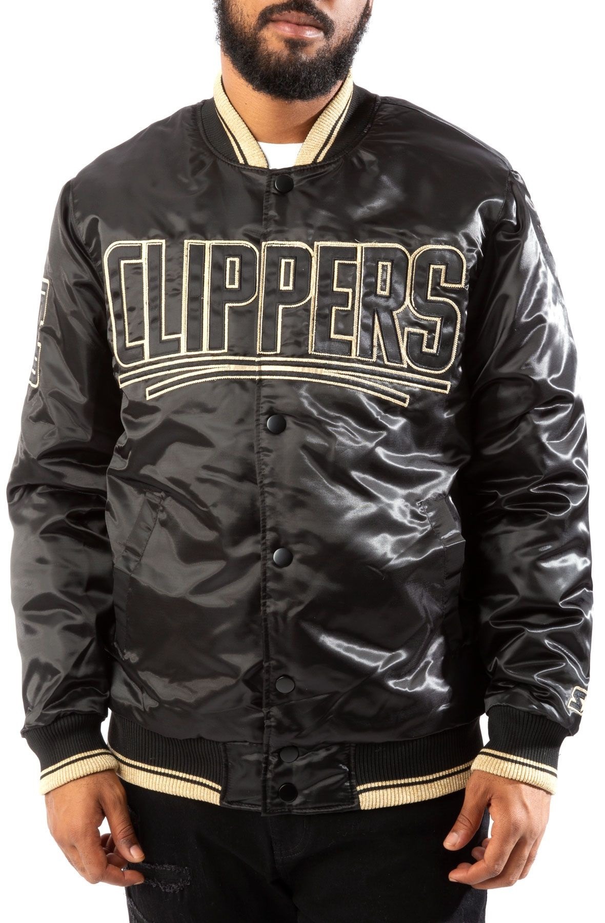 Los Angeles Clippers Black And Gold Satin Bomber Jacket