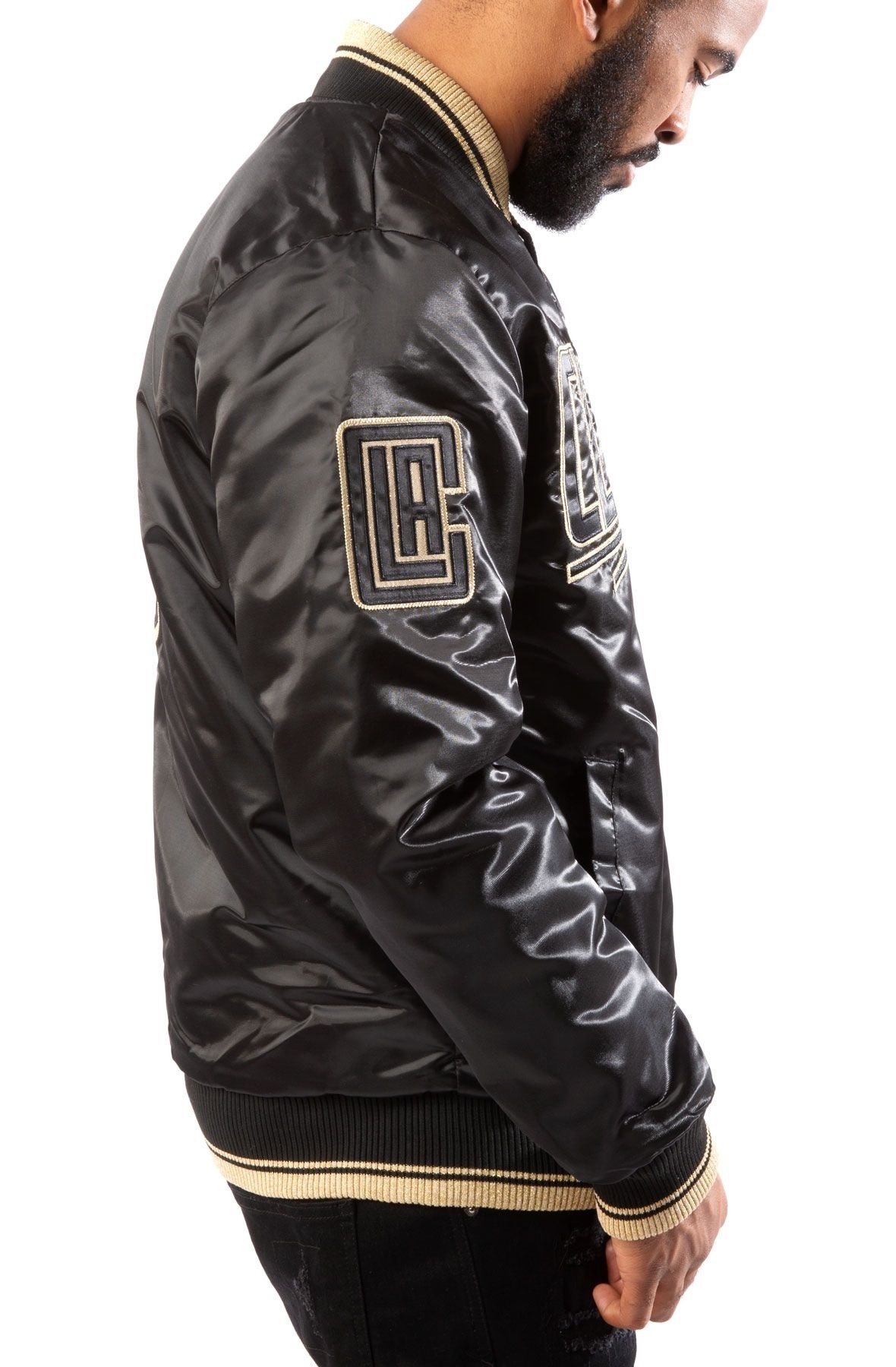 Los Angeles Clippers Black And Gold Satin Bomber Jacket