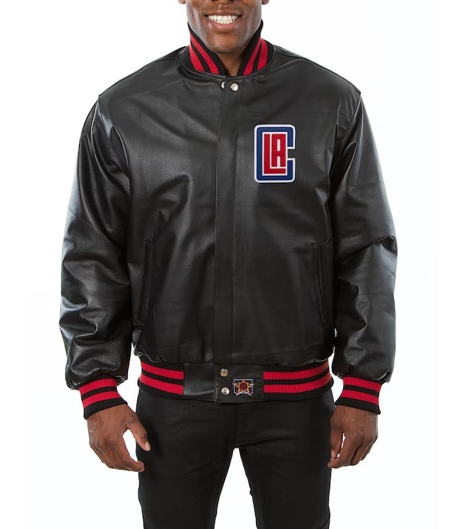 Los Angeles Clippers JH Design Black Leather Varsity Jacket