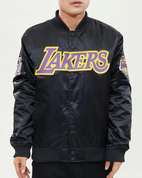 Los Angeles Lakers Wordmark Black Satin Jacket