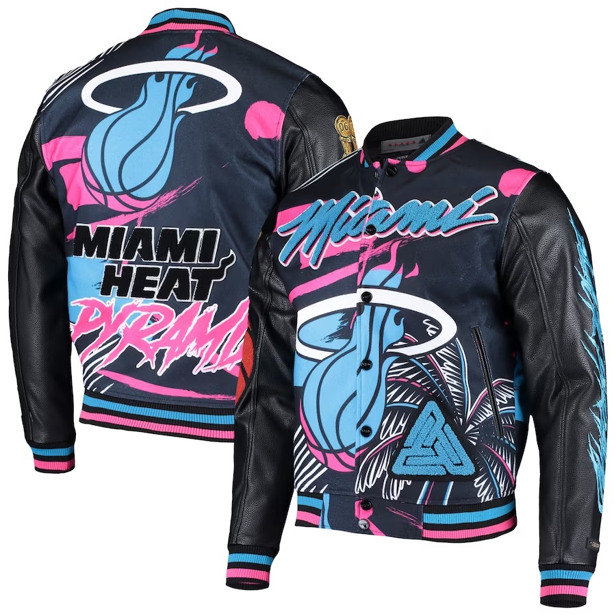 Miami Heat Pyramid Black Full-Snap Varsity Jacket
