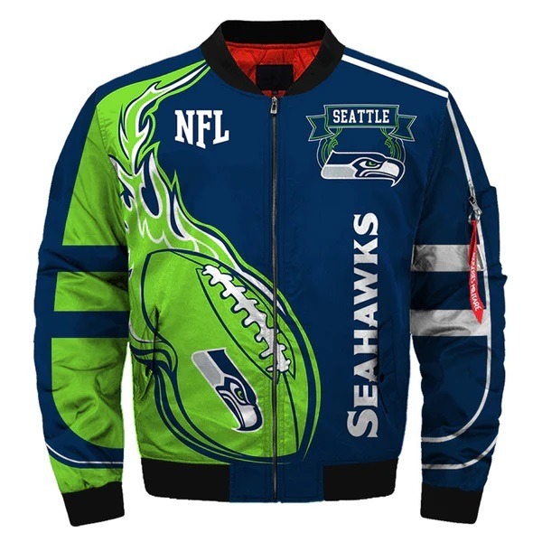 Seattle Seahawks Green and Blue Bomber Jacket