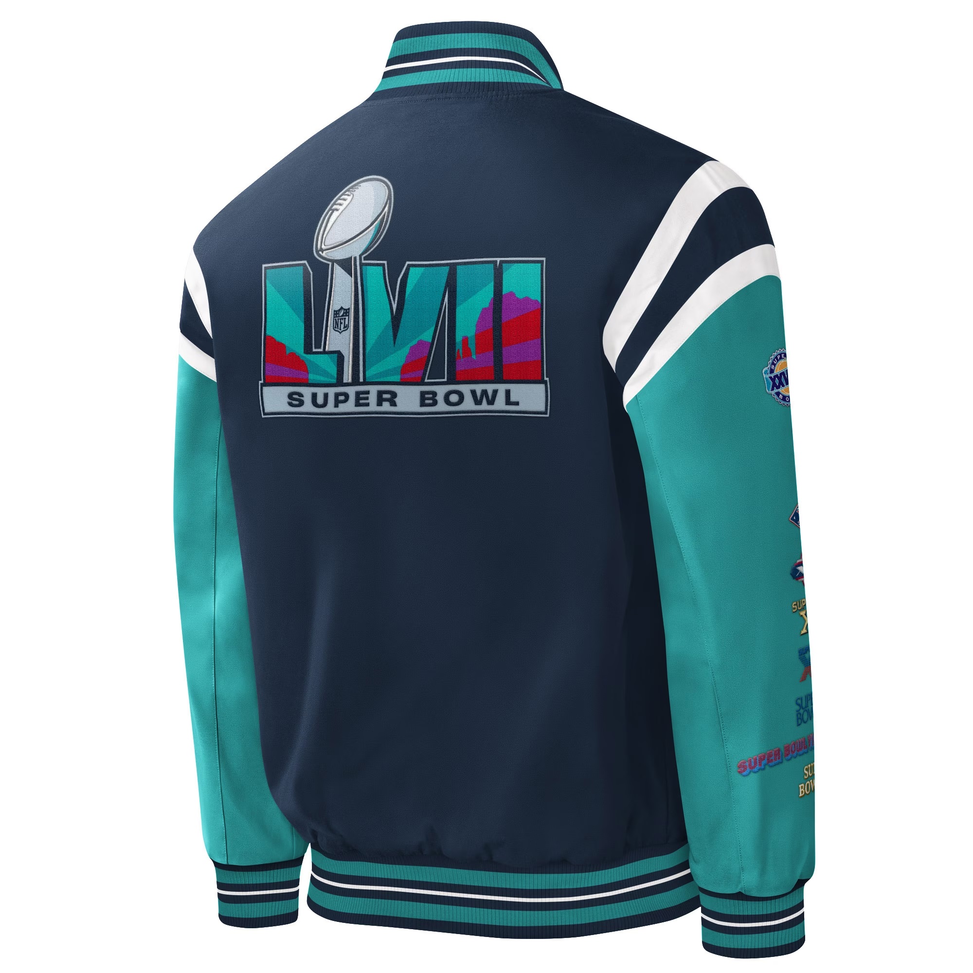 Super Bowl LVII Full-Snap Navy Varsity Jacket