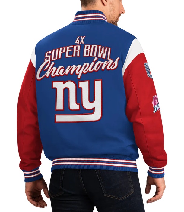 New York Giants 4 Time Super Bowl Varsity Jacket