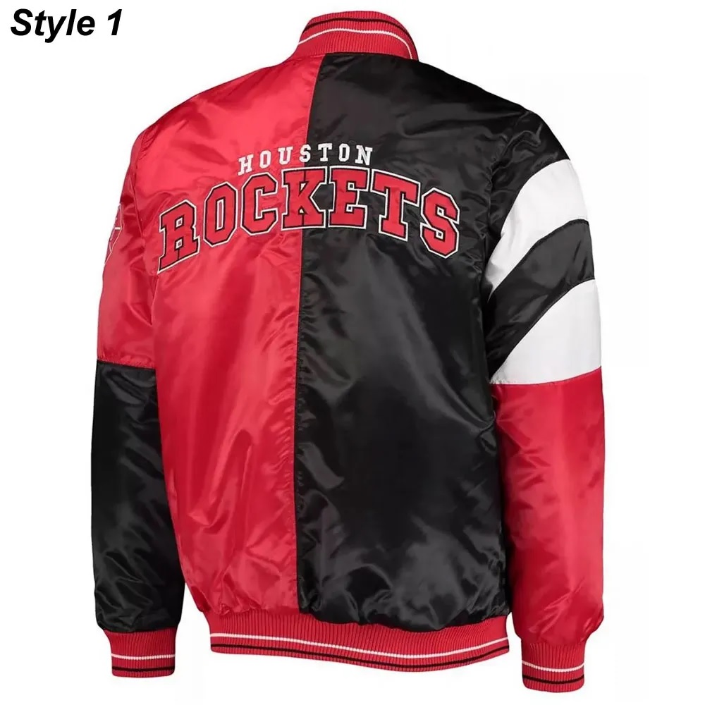 75th Anniversary Houston Rockets Leader Satin Black and Red Jacket