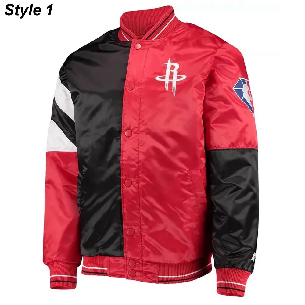 75th Anniversary Houston Rockets Leader Satin Black and Red Jacket