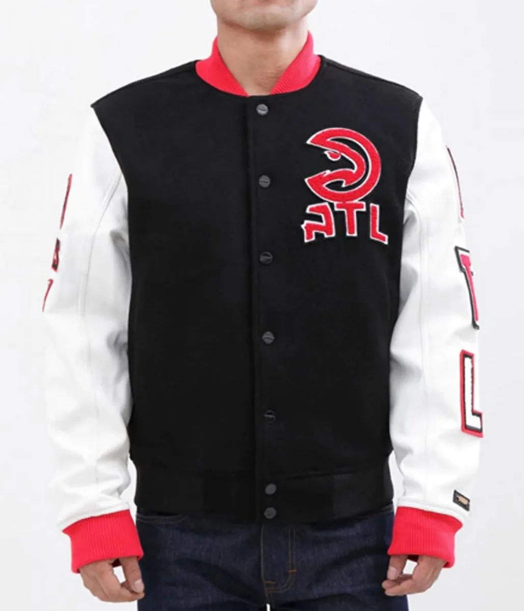 Atlanta Hawks Black and White Letterman Jacket