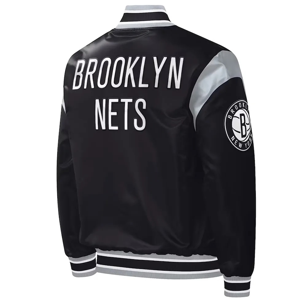 Brooklyn Nets Force Play Varsity Black Satin Jacket
